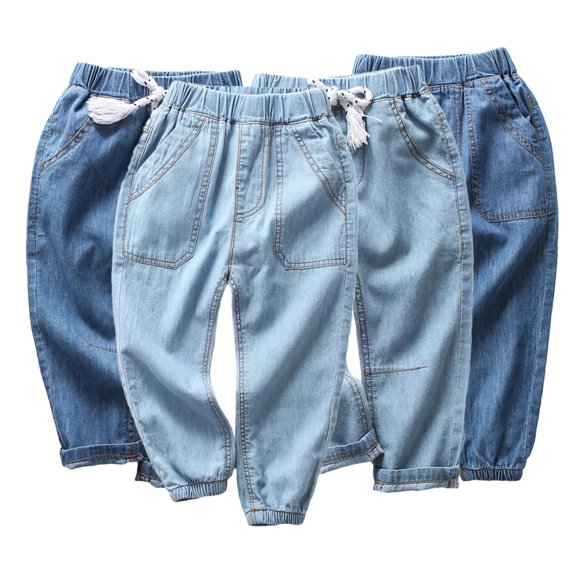 LYMAYTER Kids Boys Summer Long Trousers Baby Anti-Mosquito Casual Denim Pants Toddler Cotton Elastic Waist Sweat Pants for 2-10 T