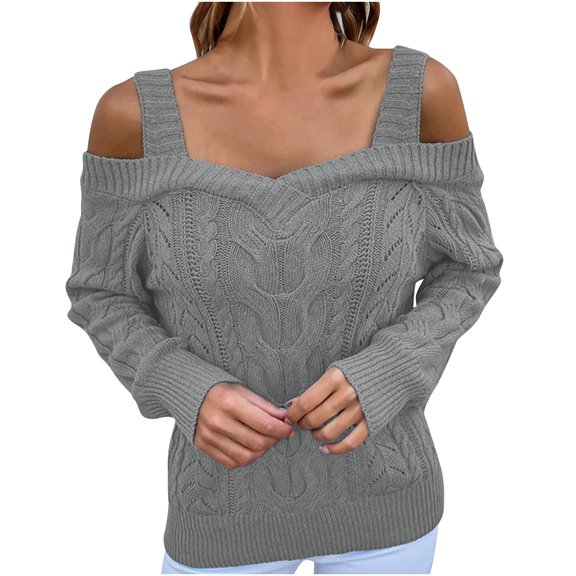 IROINNID Reduced Womens Sweater Knit Square Neck Pullover Sweater Solid Color Loose Short Length Long Sleeve Sweater