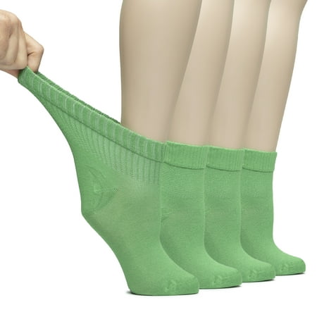 

HUGH UGOLI Women Diabetic Ankle Socks Super Soft & Thin Bamboo Socks Wide & Loose Non-Binding Top & Seamless Toe 4 Pairs Green Shoe Size: 10-12