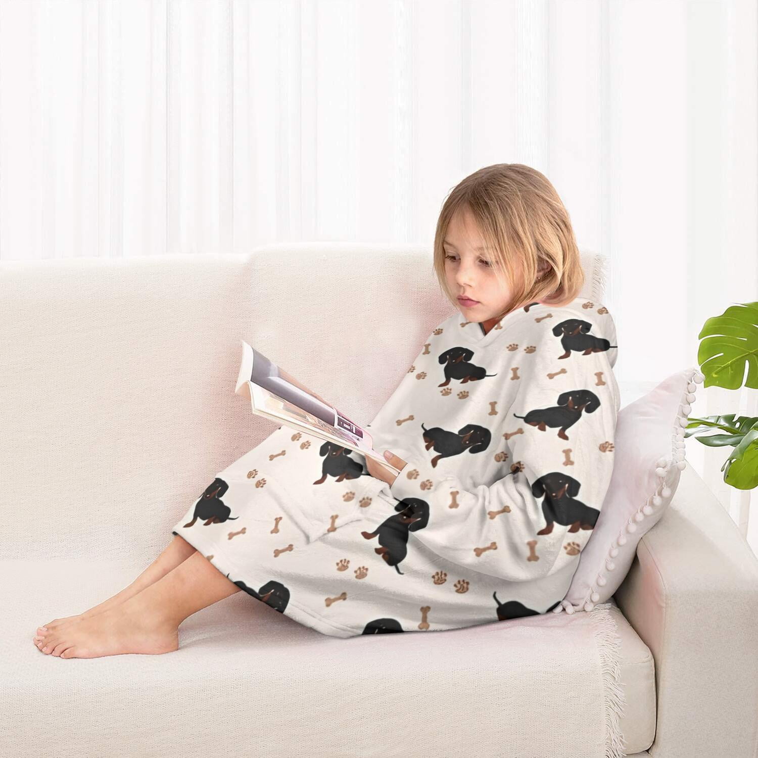 Dachshund Dog Blanket Hoodies for Kids 6-13YR Oversize Wearable Blanket Hoodies for Boys Girls Teens