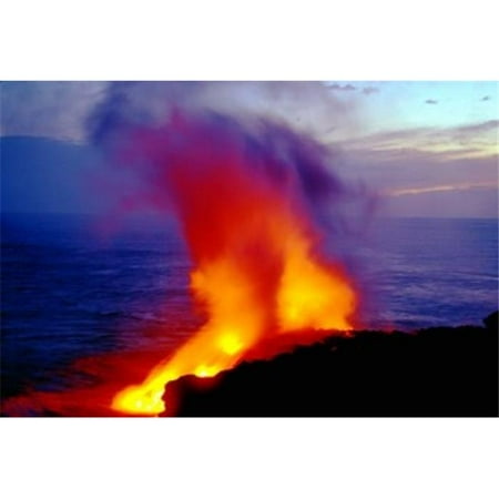 Panoramic Images PPI130966 Lava from volcano falling into sea  Big Island  Hawaii Poster Print by Panoramic Images - 24 x 17