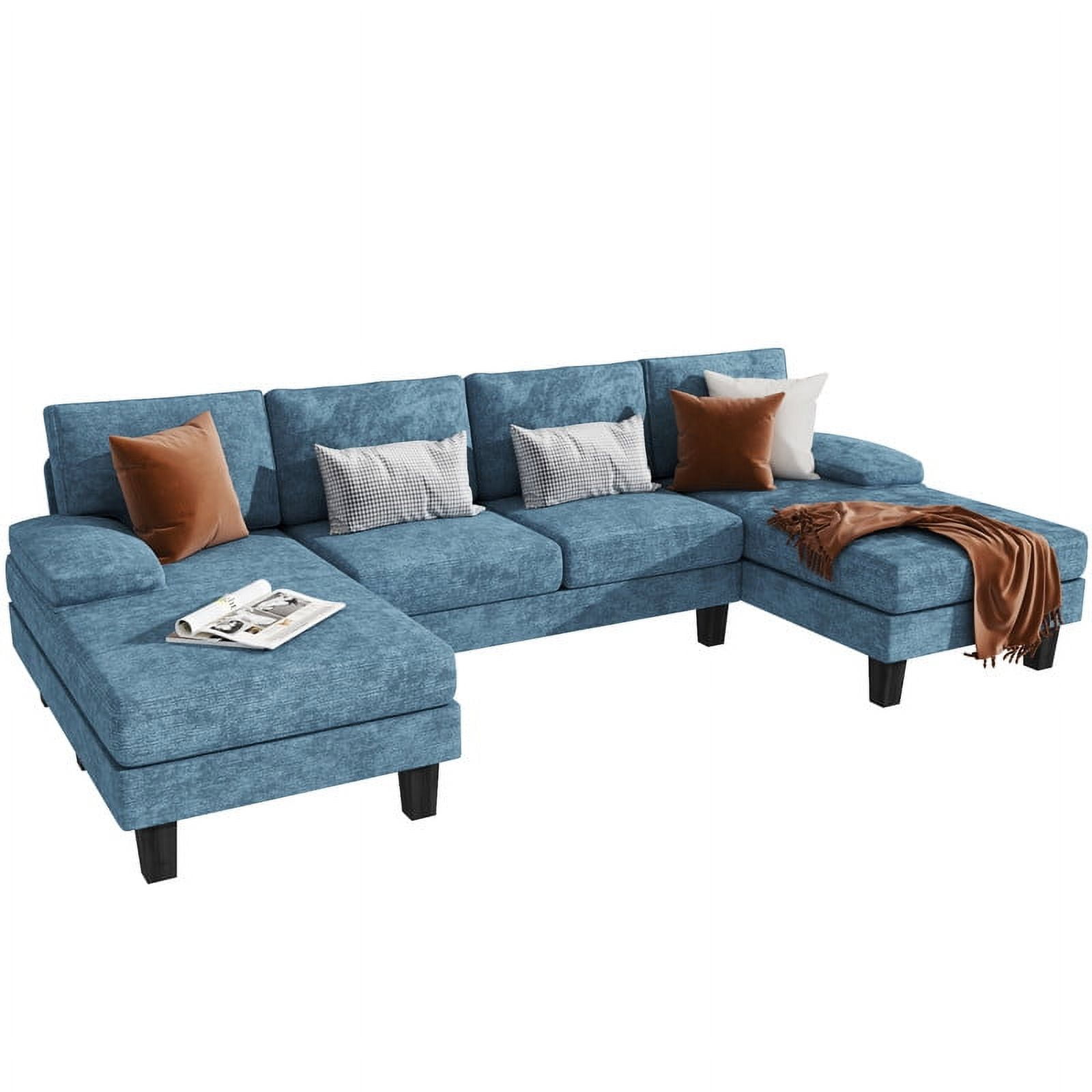 Homall 105"  Modern U-Shape Sectional Sofa, Chenille Fabric Modular Couch, 4 Seat Oversized Sofa with Chaise for Living Room, Blue