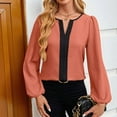 thumbnail image 3 of Womens Dressy V Neck Color Block Business Casual Blouses Long Sleeve Work Shirts Fall Trendy Clothes Coral XXL, 3 of 8