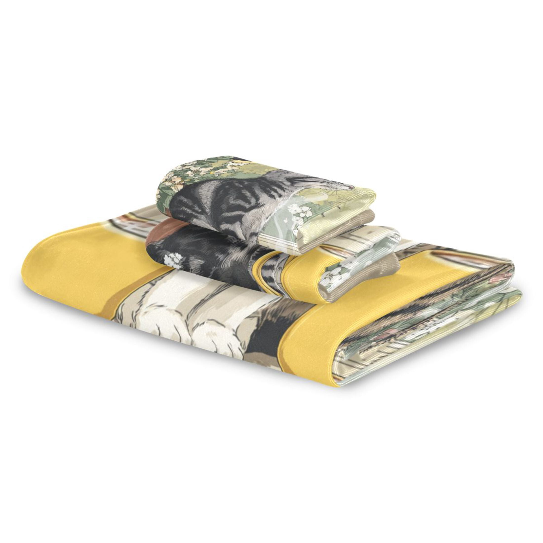 Three-Piece Towel Set Face Towel Towel Set Hand Towel Bath Towel Cotton Bath Towels Bath Towel Sets Hand Bath Towels Two Cute Cats Art