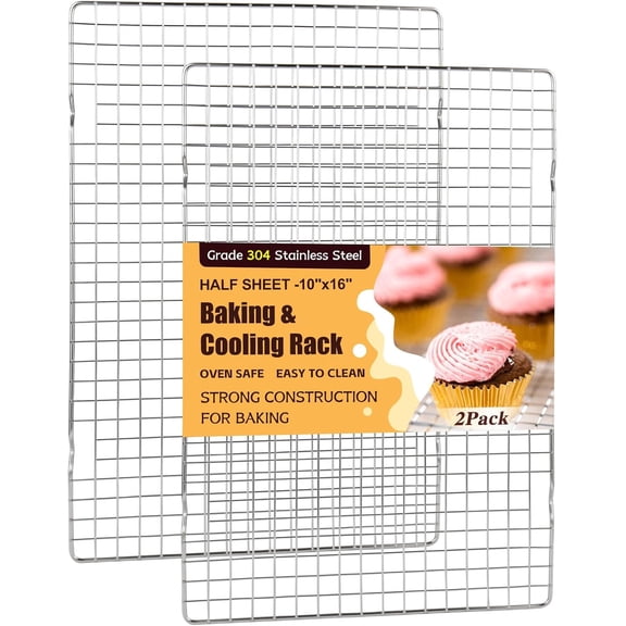 Cooling Racks for Cooking and Baking – 2 PCS 10" x 16" Heavy Duty 304 Stainless Steel Wire Rack, Oven & Dishwasher Safe Baking Cooling Rack for Grilling, Roasting – Fits Half Sheet Pan