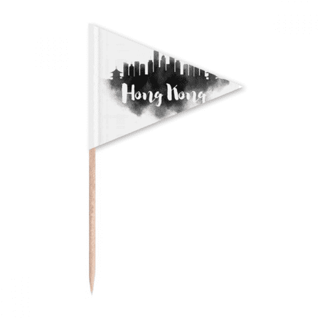 HongKong China Landmark Ink City Painting Toothpick Triangle Cupcake Toppers Flag