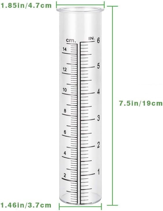 Litake 6" Capacity Glass Rain Gauge Replacement Tube for Yard Garden Outdoor, Overall Size 7.5in Depth x 1.4in Diameter and Weather-Resistant