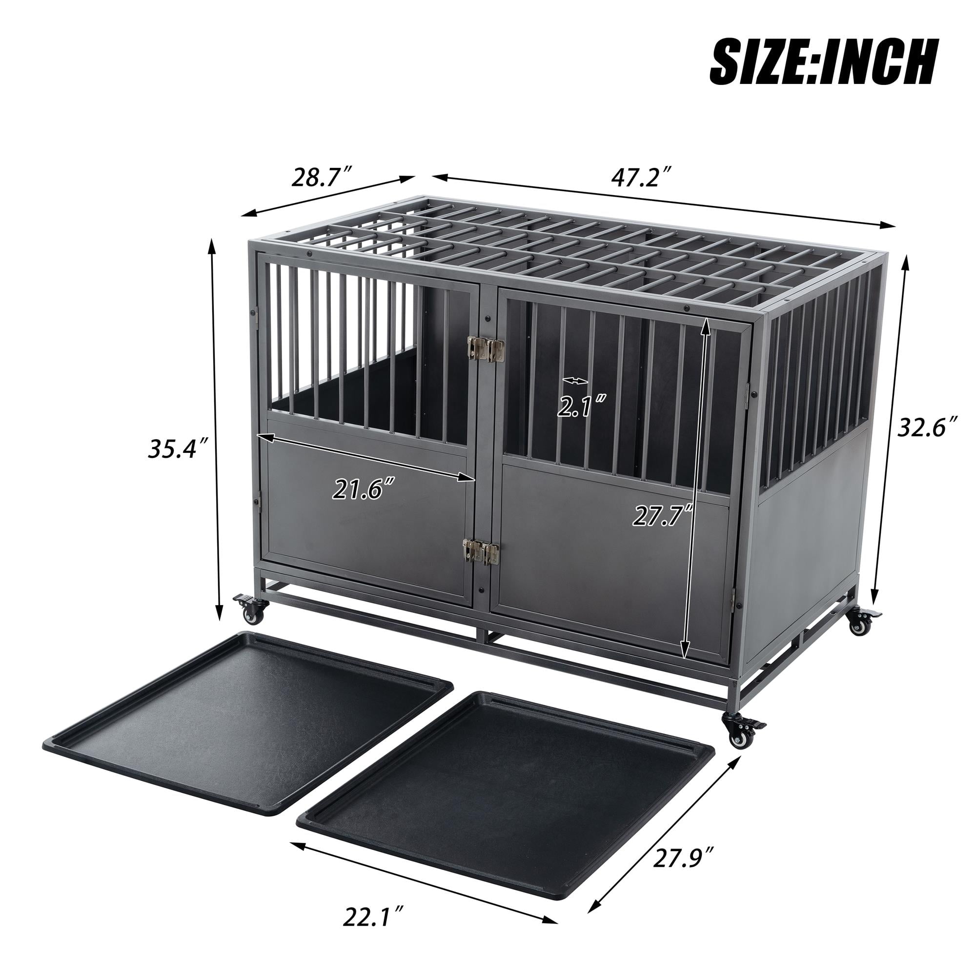 Pefilos 47" Dog Crate for Indoor Dogs, Heavy Duty Dog Cage with Tray, Dog House Rabbit Hutch, Silver Pefilos 47" Dog Crate for Indoor Dogs, Heavy Duty Dog Cage with Tray, Dog House Rabbit Hutch, Silver