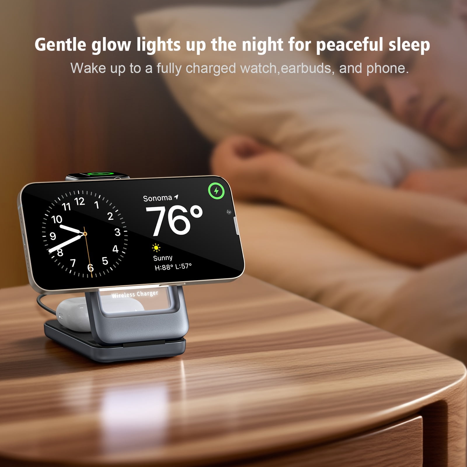 Foldable 3-In-1 Magnetic Wireless Charger, Ultra-Slim & Lightweight Charging Stand with Adjustable Night Light, for Iphone 17 16 15 14 13 12, Apple Watch & Airpods