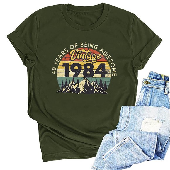 LSLJS 1984 Vintage Shirt for Women 40th Birthday Gifts 1984 Birthday Gifts Idea Retro Short Sleevel T Shirts Party Tops Funny Tees