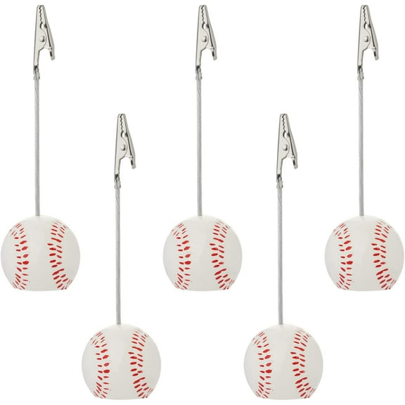 SHBOTO 5 Pack Resin Ball Base Memo Clip Holder Stand Note Paper Clip Pictures Card Display with Alligator Clip,Baseball