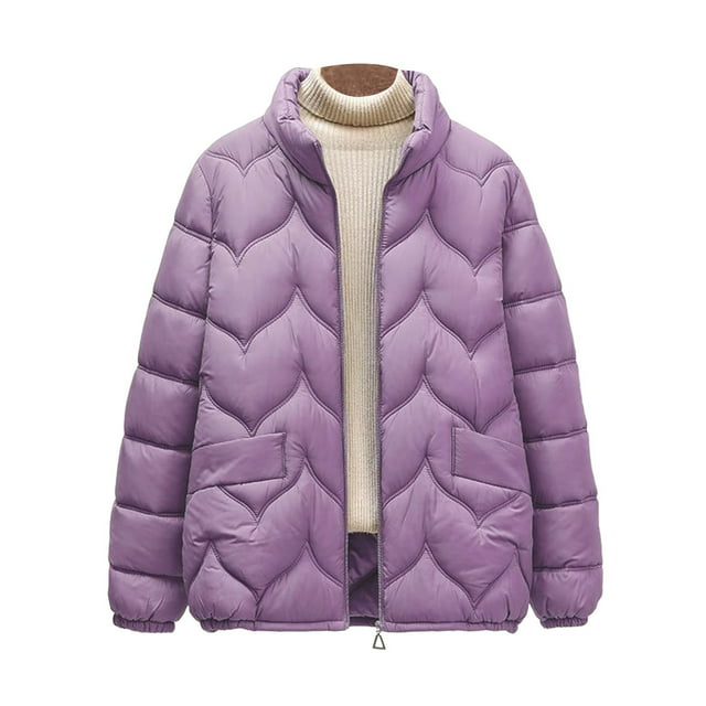 Breezora Veste Matelassée Texturée à Col Montant pour Femmes Manteau Isolé Chaud d'Hiver Taille TG Violet