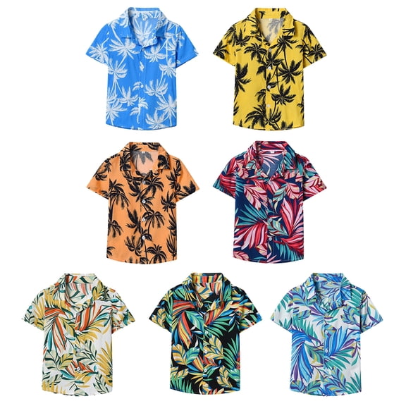 GYRATEDREAM Boys Hawaiian Shirts Button Down Short Sleeve for Infant Toddler & Little & Big Boys, Kids Summer Beach Holiday Casual Tshirt Tees for 0-8 Years