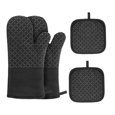

4 Pieces/Set Oven Silicone Non-stick Gloves Baking Barbeque BBQ Mittens Heats Resistant Thermal Insulative Microwave Ovens Mitts Black Grid