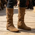 thumbnail image 5 of Flat Mid Calf Boots With Strap Buckle Design for Women Suede Heel Pull-On Closed Toe Casual Winter, 5 of 5