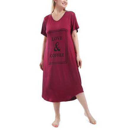 

FEREMO Plus Size Nightgowns for Women V Neck Short Sleeve Nightshirts Sleepwear