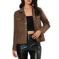 thumbnail image 6 of INSPIRE CHIC Women's Turn-Down Collar Flap Pockets Snap Button Faux Suede Jacket M Coffee, 6 of 8