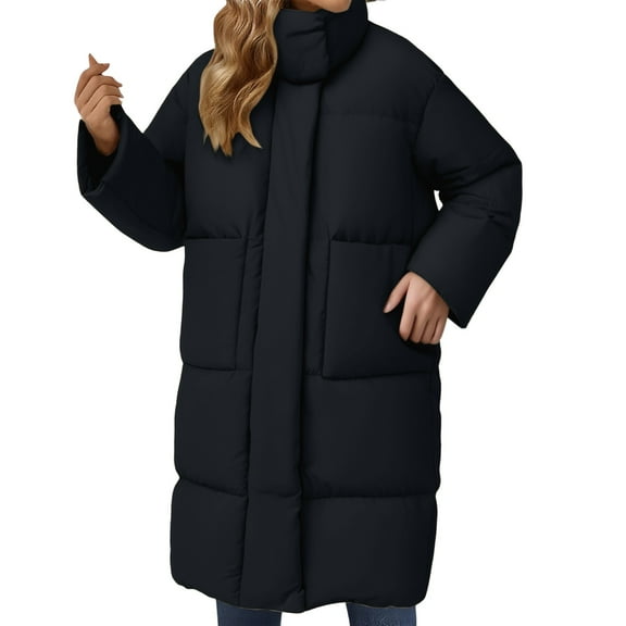 iHPH7 Long Puffer Coat Women Long Winter Coats for Women Puffer Jacket Womens Overcoat for Women Long Puffer Jacket Womens Puffer Jacket with Hood Winter Parka for Women Black L