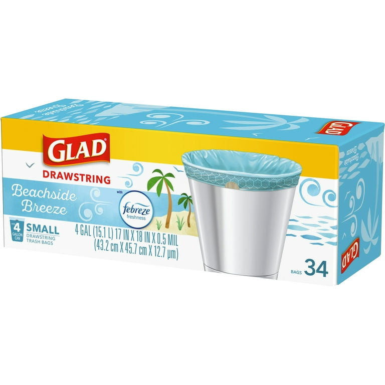 STRONG Glad OdorShield, Small Drawstring Trash Bags, Beachside Breeze, –  PROARTS AND MORE