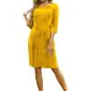 thumbnail image 7 of Gamivast Women's Work Dresses Round Neck 3/4 Sleeve Church Dress Pleated Waist Solid Midi Dress Modest Casual Spring Business Office Interview Party, 7 of 7