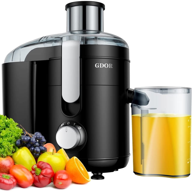 Juicer Machine, Electric Centrifugal Juicer with Titanium Enhanced Cut Disc, Dual Speeds with 2.5" Feed Chute, for Fruits and Veggies, Anti-Drip, Includes Cleaning Brush, BPA-Free Black