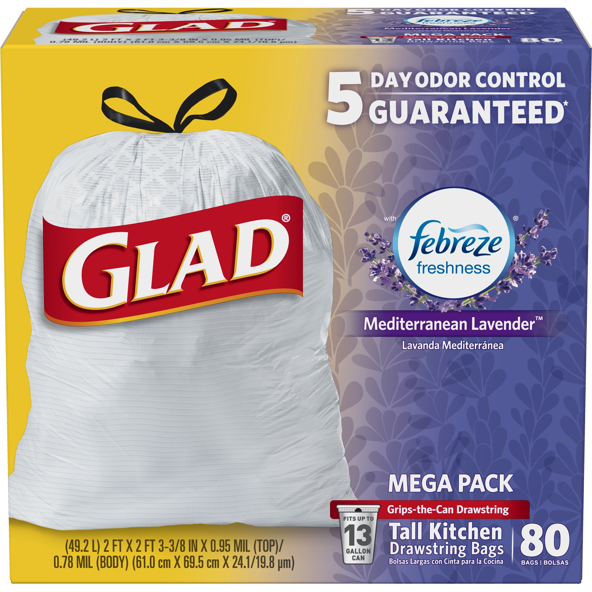 Glad OdorShield Tall Kitchen Drawstring Trash Bags Febreze