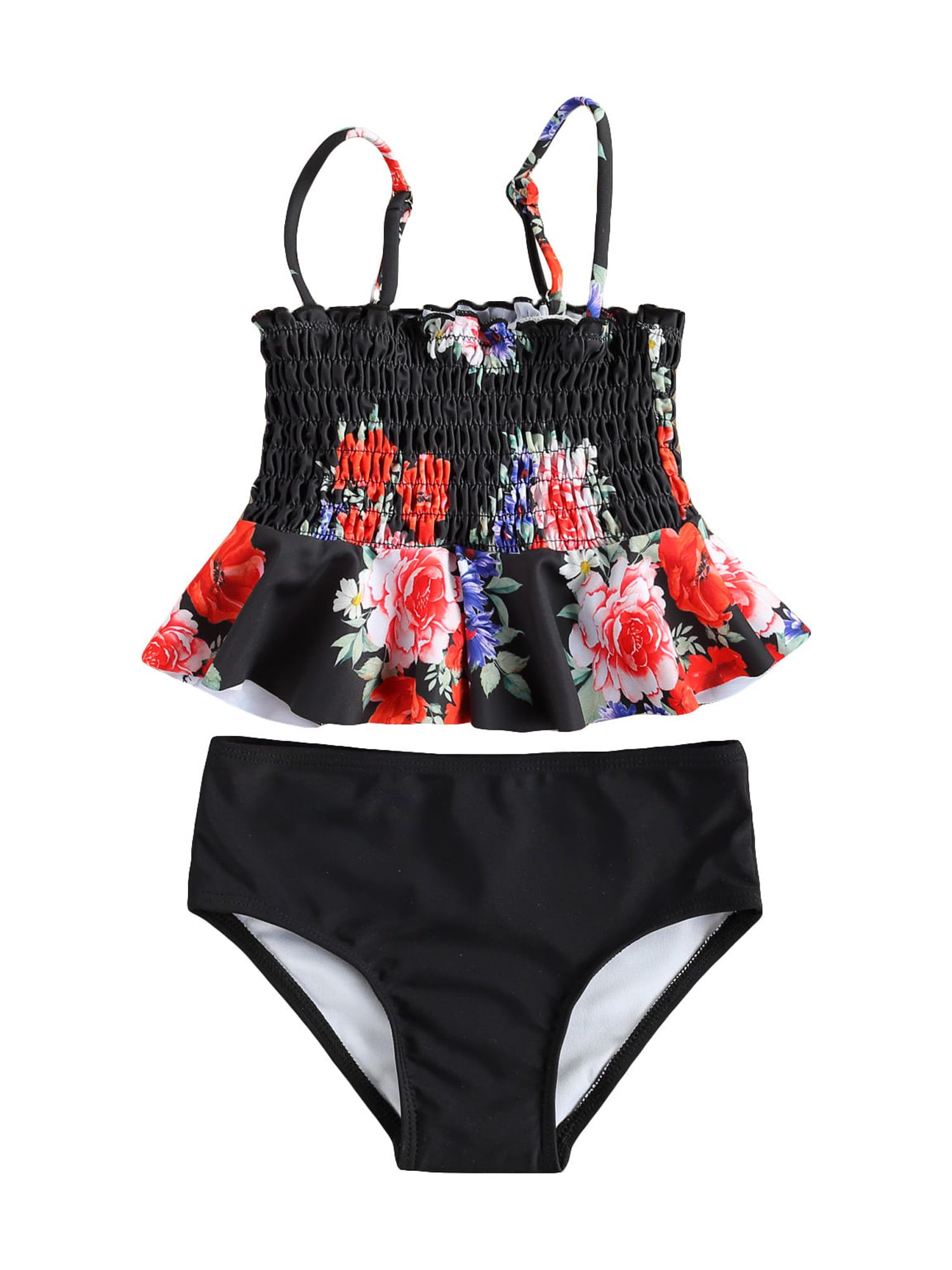 ujifubaby★ herliptoCardigan Inevnen Toddler Baby Girl Swimsuit Sling Floral Ruffle Hem