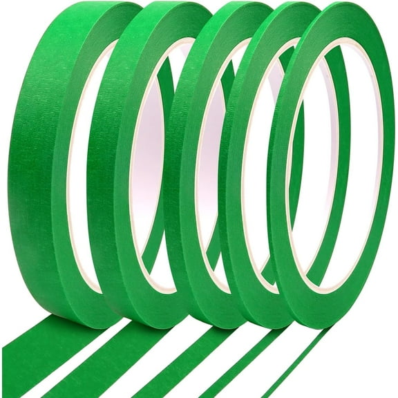 DOAY 5 Rolls Green Pinstripe Tape - Masking Tape 1/16", 1/8", 1/4", 1/2", 3/4" - Thin Painters Masking Automotive Tape for DIY, Car, Auto, Paint, Art