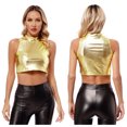 thumbnail image 3 of Camisetas sin mangas metálicas sin mangas con cuello alto para mujer, Top de baile ajustado para Ballet, escenario, espectáculo, Club, disfraces de Cosplay de Halloween, 3 of 5
