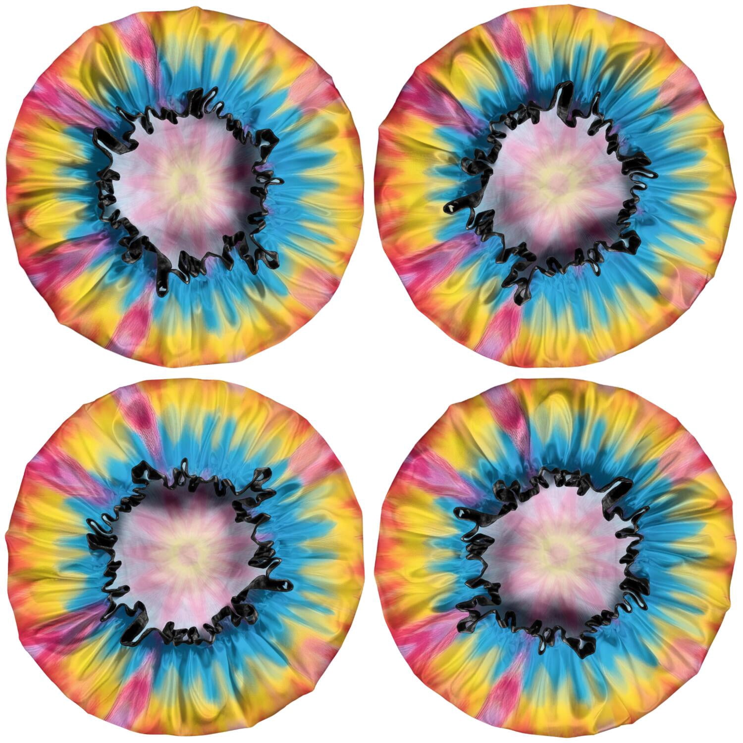 Shower Caps,Colorful Tie Dye Mandala Pattern Waterproof Shower Cap for Women 4 Pieces,Double Reusable Hair Cover for Shower PEVA Elastic Stretch Hem