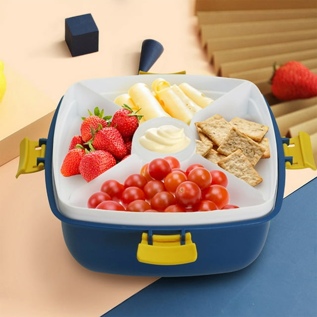 TIMIFIS Vaisselle Conteneur Empilable pour Déjeuner avec Grand Bol à Salade, Plateau Bento à 4 Compartiments, Conteneur à Sauce pour Vinaigrettes, Fourchette Réutilisable Intégrée et Gadgets de Cuisine