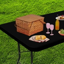 Elastic Fitted Tablecloth for Rectangle Tables Stretch Waterproof Washable Polyester Table Cover for Outdoor, Camping,Picnic for Patio,Banquet,Parties Folding Tables, Indoor Outdoor Use