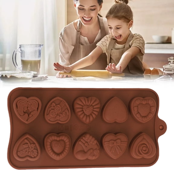 Heart Shape Silicone Baking Mold 10 Cavity Nonstick Chocolate Candy Gummy Ice Cube Tray DIY Dessert Maker,Chocolate Mold,Candy Silicone Tray,1PC,Coffee