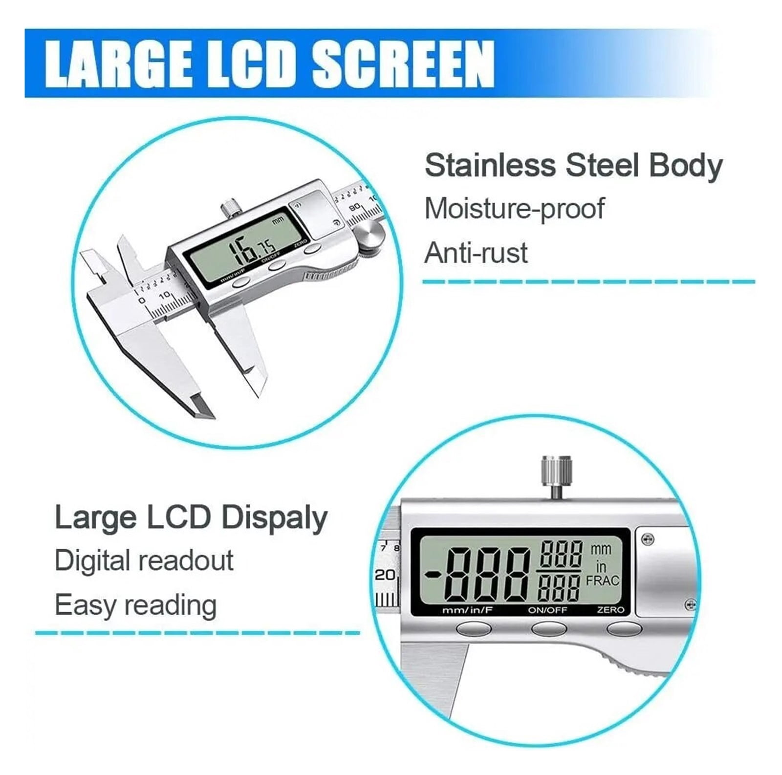 Digital Vernier Caliper Stainless Steel Caliper 0-150MM 6 Inch 0.01mm Digital Display Electronic Ruler Length Measuring Tools