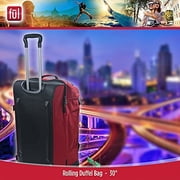 Rig 30 Inch Rolling Duffel Bag, Travel Luggage with Wheels, Red/Grey