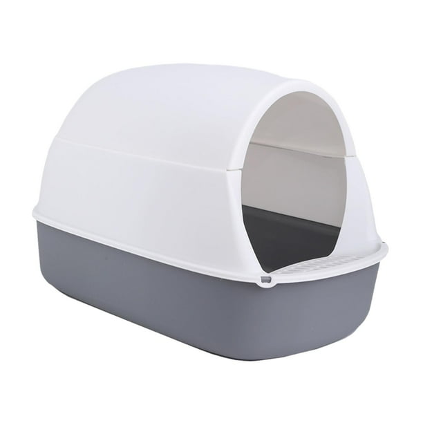 Caja de arena para gatos con tapa y tapa antisalpicaduras, con pala para arena, suministros para mascotas Gris