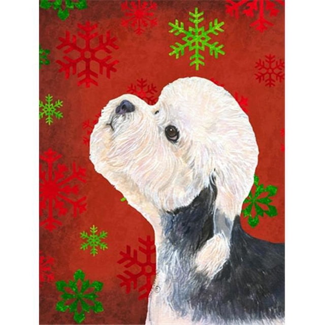 Carolines Treasures SS4710CHF Dandie Dinmont Terrier Flocons de Neige Rouges Drapeau de Noël en Toile Taille Maison
