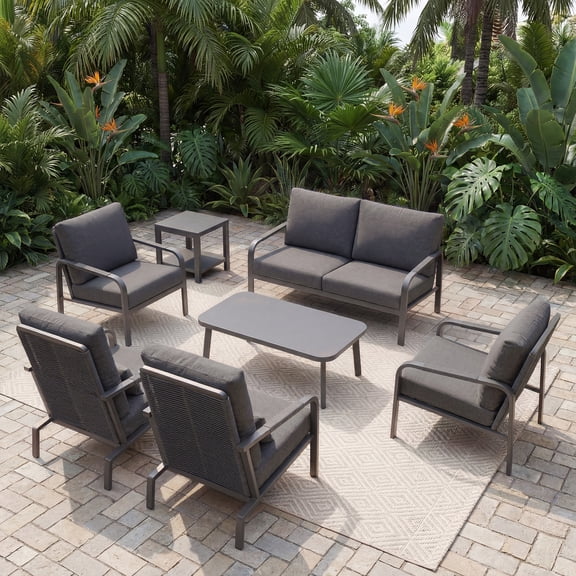COZYJOY Modern Aluminum Outdoor Furniture Set, 7-Piece Patio Conversation Set, Gray
