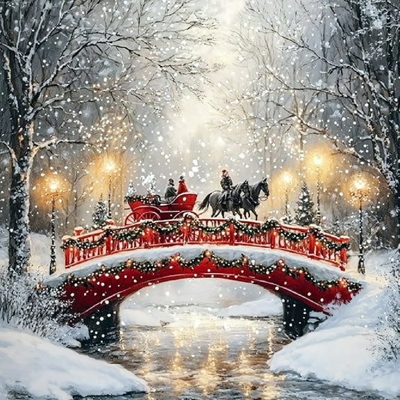 Diamond Art Painting Kits for Adults,Winter Bridge 5D Diamond Painting Dots Art Kits for Adults Beginner, DIY Full Round Gem Crystal Art Paint by Diamond, Home Wall Decor 14x 14 in