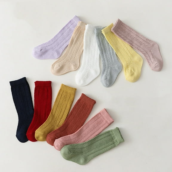 Dengjunhu 1 Pair Solid Color Hollow Out Kids Socks Ultra Soft Middle Tube Stretchy Thin Socks for Daily Wear