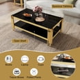 thumbnail image 2 of 47" Modern Glass Coffee Table, Rectangle 2-Tier Center Table with Stainless Steel Frame & 8mm Black Tempered Glass for Living Room, Office, 2 of 6