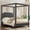 Grey, variant on Full Canopy Bed Frame with Upholstered Headboard, Four Poster Design, Button Tufted, and Slide Rail, No Box Spring Required, Wooden Slatted Structure, Gray