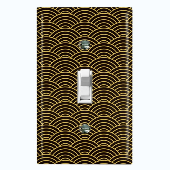 Metal Light Switch Plate Cover Japanese Sea Wave Pattern Black Wallpaper WAL019