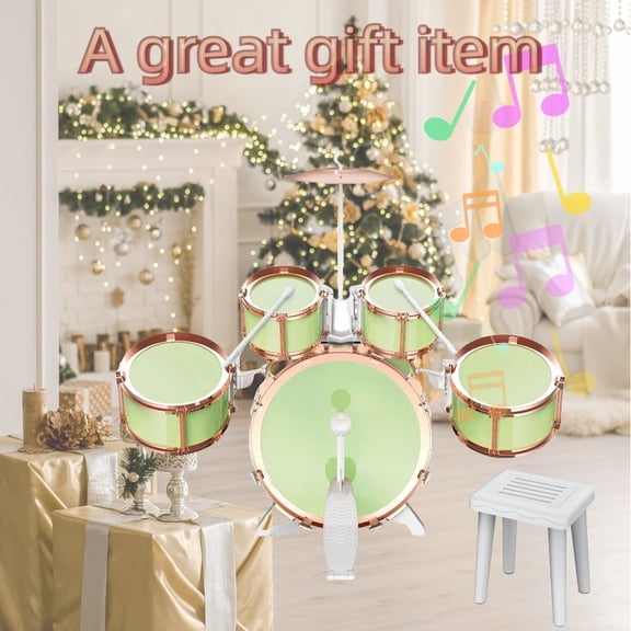 Felizhus kids drum set with stool and pedal - beginner jazz drum kit for boys and girls ages 3-8 - musical toy for birthday, christmas or children's day