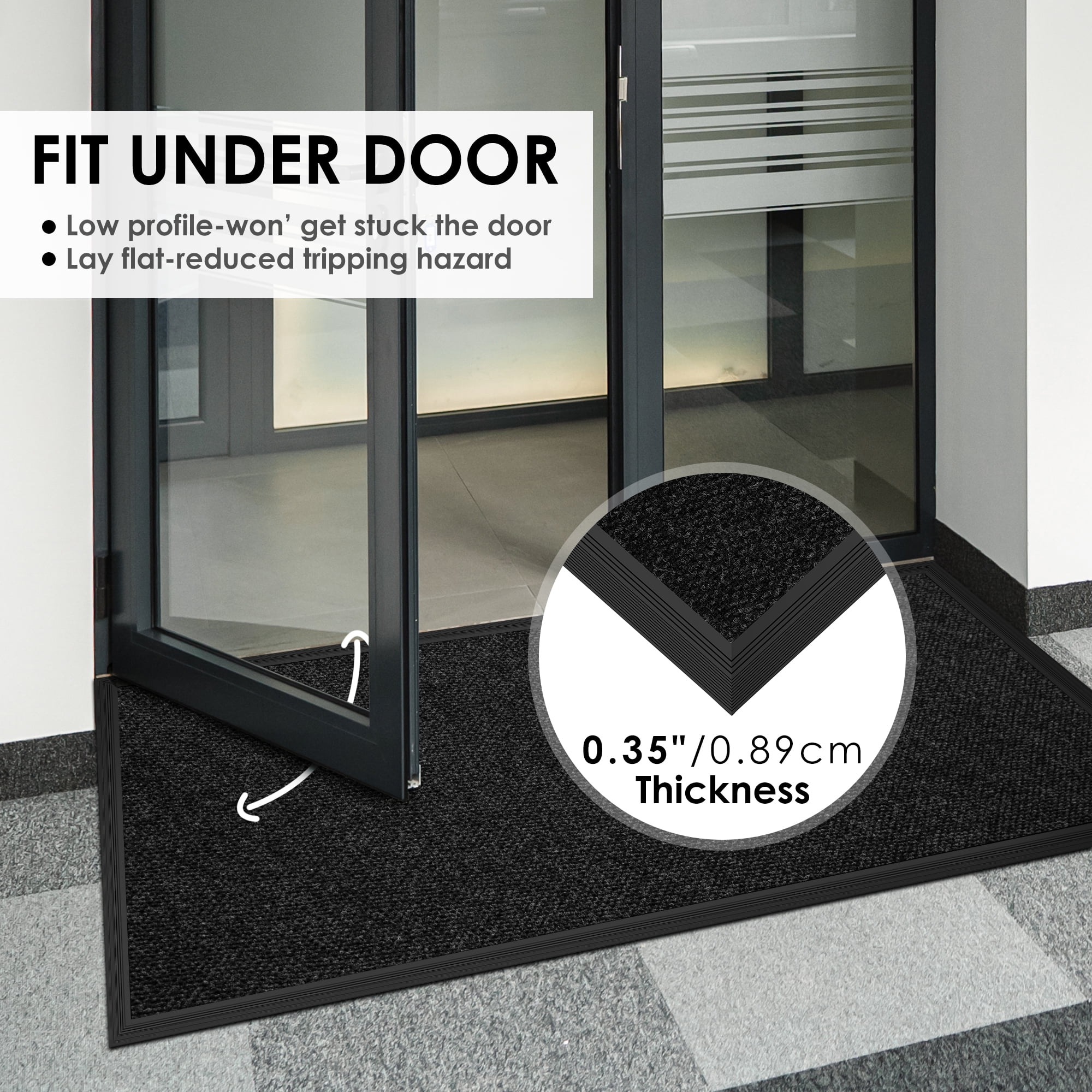 Morefany Heavy Duty Outdoor Doormat 18x30 Inch Front Door Mat Outside Entrance Commercial Welcome Mats Waterproof Non-Slip for Entryway Patio Garage Black