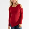 thumbnail image 2 of Womens S/M Red French Terry Cold Shoulder Asymmetrical Hem Long Sleeve Top by Howard's, 2 of 7