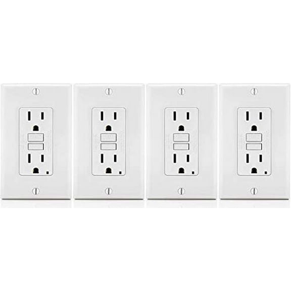 Leviton GFNT1-W Self-Test SmartlockPro Slim GFCI Non-Tamper-Resistant Receptacle with LED Indicator, Wallplate Included, 15-Amp, White, Four Pack