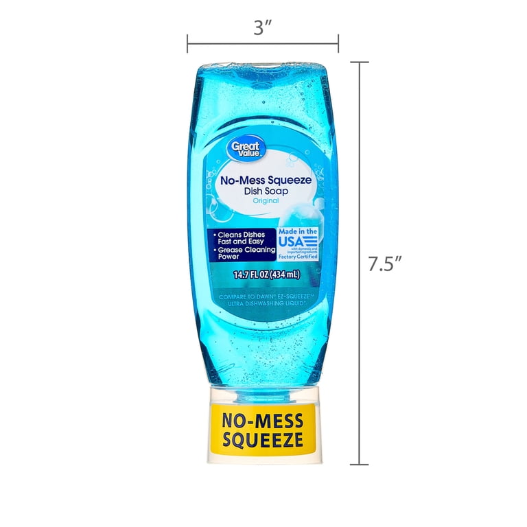Great Value No-Mess Squeeze Dish Soap Liquid, Original Scent, 14.7