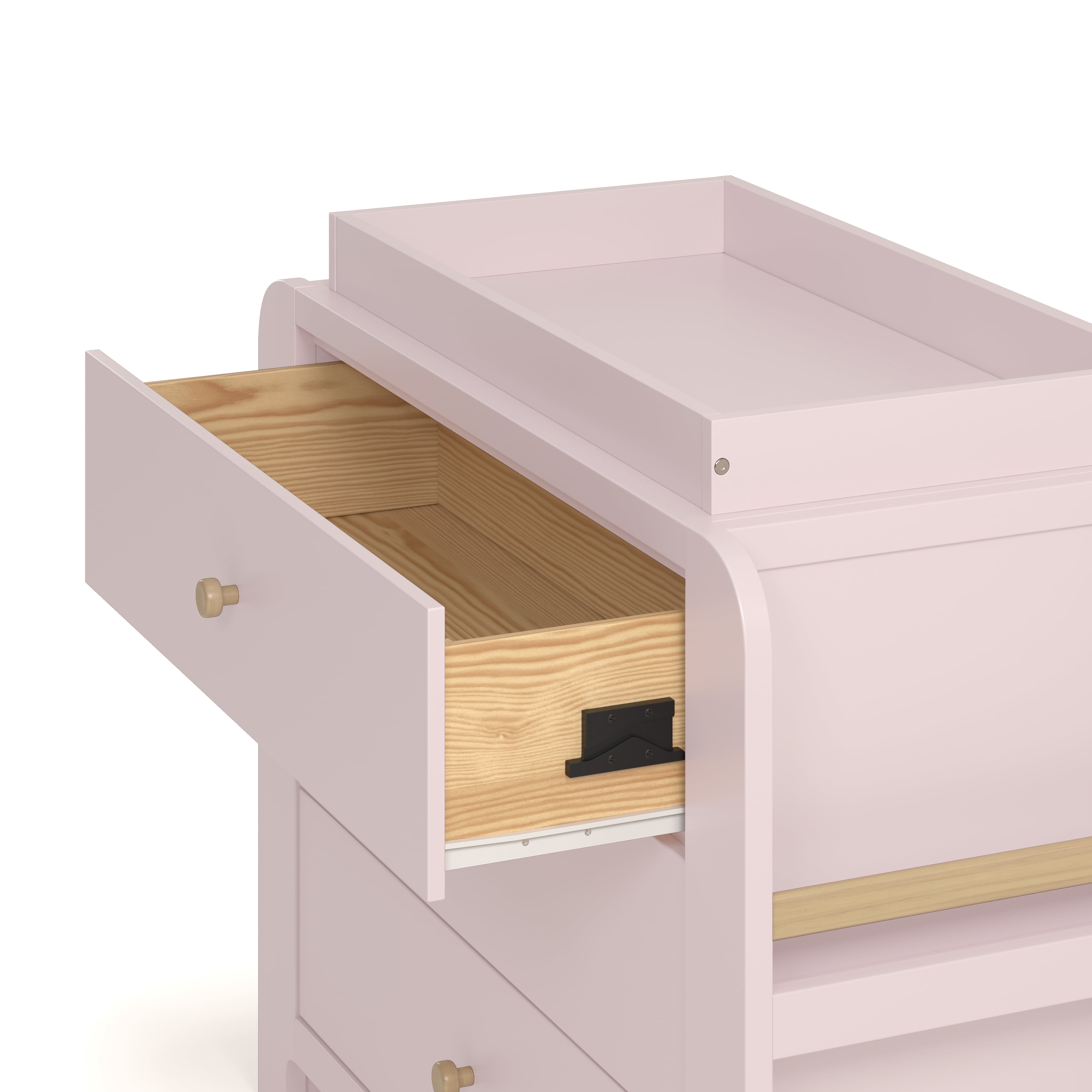 Graco Read-with-Me 3 Drawer Chest with Bookshelves and Removable Changing Topper, Blush with Driftwood