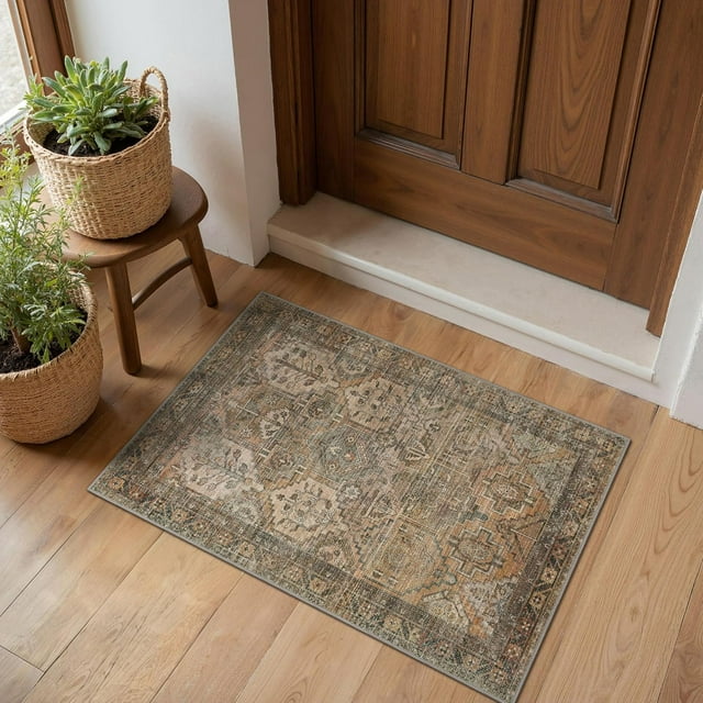 Area Rug x for Living Room Bedroom Dining Room Washable Rugs Vintage Distressed Print Carpet UltraThin Chenille Low Pile Lightweight Rug with Non Slip Backing Sepia